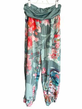 NWT Buddha Stones Harem Pants Boho Cotton Flowers Blossoms Yoga Elastic Women S